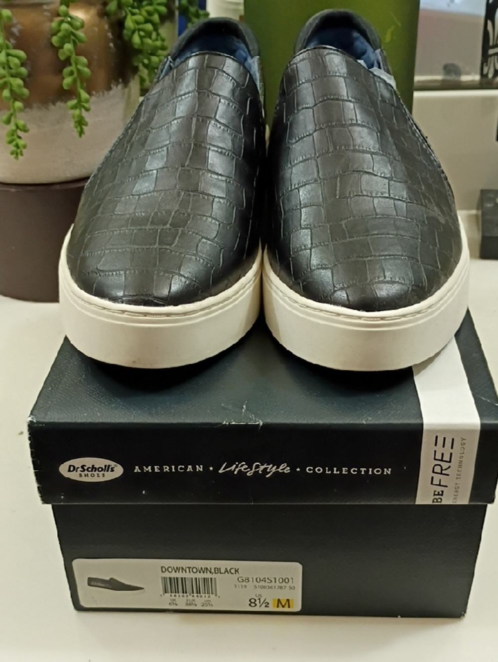 Dr. Scholl's Black Croc-Embossed Slip-On Sneakers with White Platform Sole